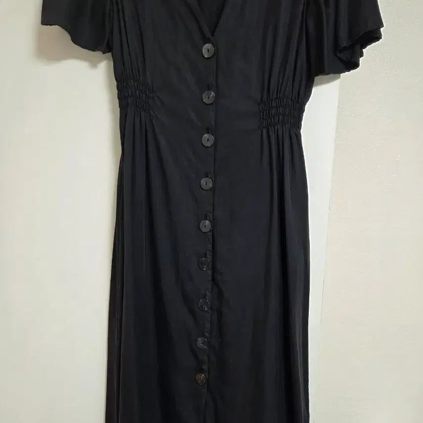 [BUNJANG] ZARA Black V-Neck Button Long Dress / 자라 블랙 브이넥 버튼 반팔 롱 원피스
