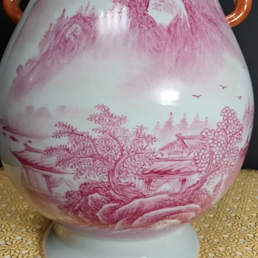 [BUNJANG] (명품감상)연지홍 산수문 상이준(높이약 30cm) / (명품감상)연지홍 산수문 상이준(높이약 30cm)
