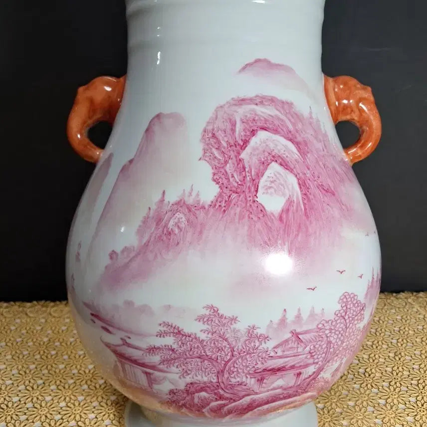 [BUNJANG] (명품감상)연지홍 산수문 상이준(높이약 30cm) / (명품감상)연지홍 산수문 상이준(높이약 30cm)