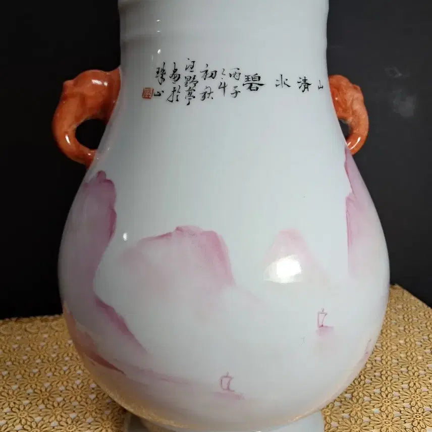 [BUNJANG] (명품감상)연지홍 산수문 상이준(높이약 30cm) / (명품감상)연지홍 산수문 상이준(높이약 30cm)