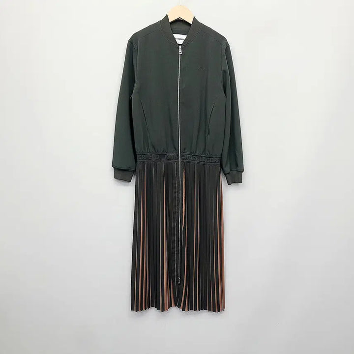 [BUNJANG] Karl Lagerfeld Pleated Long Dress / 칼라거펠트 집업 플리츠 롱 원피스 (카키/85-55사이즈)