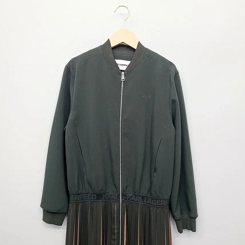 [BUNJANG] Karl Lagerfeld Pleated Long Dress / 칼라거펠트 집업 플리츠 롱 원피스 (카키/85-55사이즈)