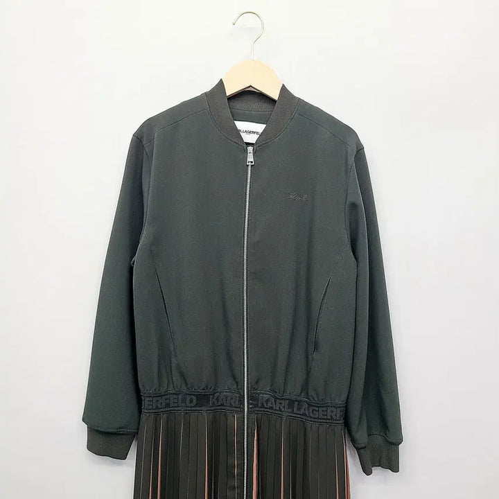[BUNJANG] Karl Lagerfeld Pleated Long Dress / 칼라거펠트 집업 플리츠 롱 원피스 (카키/85-55사이즈)