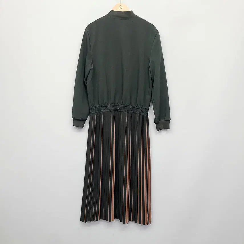 [BUNJANG] Karl Lagerfeld Pleated Long Dress / 칼라거펠트 집업 플리츠 롱 원피스 (카키/85-55사이즈)