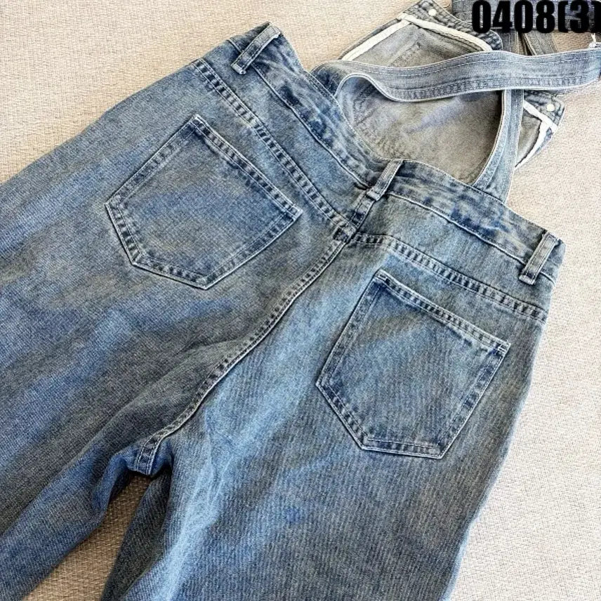 [SOLD OUT] L 청 데님 와이드 멜빵 바지 점프수트 0408(3)