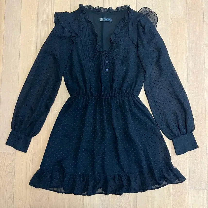 [BUNJANG] Zara Black Polka Dot See-Through Mini Dress XS / 자라 블랙 도트 시스루 미니 원피스xs