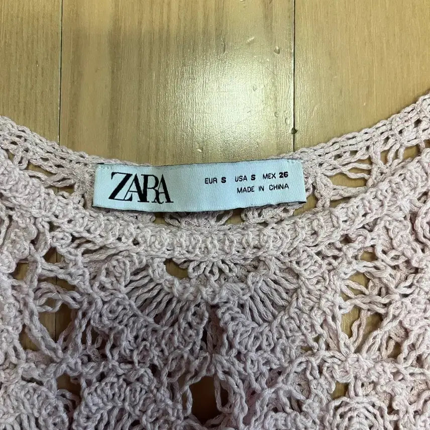[BUNJANG] ZARA Pink Crochet Crop Long-Sleeve Knit Top / 자라 핑크 크로쉐 크롭 긴팔니트