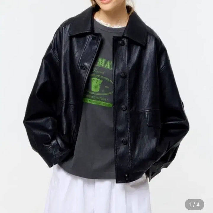 [BUNJANG] Depound Elleather Bomber Jacket - Black / 드파운드 가죽자켓 bomber jacket - black(새상품)