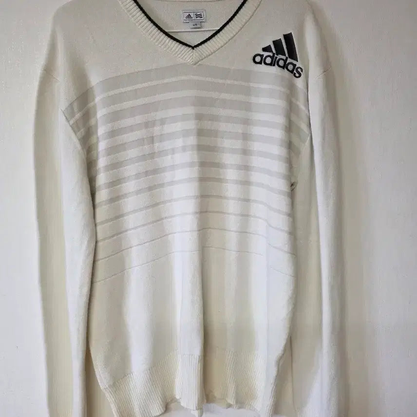 [BUNJANG] Adidas V-Neck Stripe Knit L / 아디다스 V넥 스트라이프 니트 L