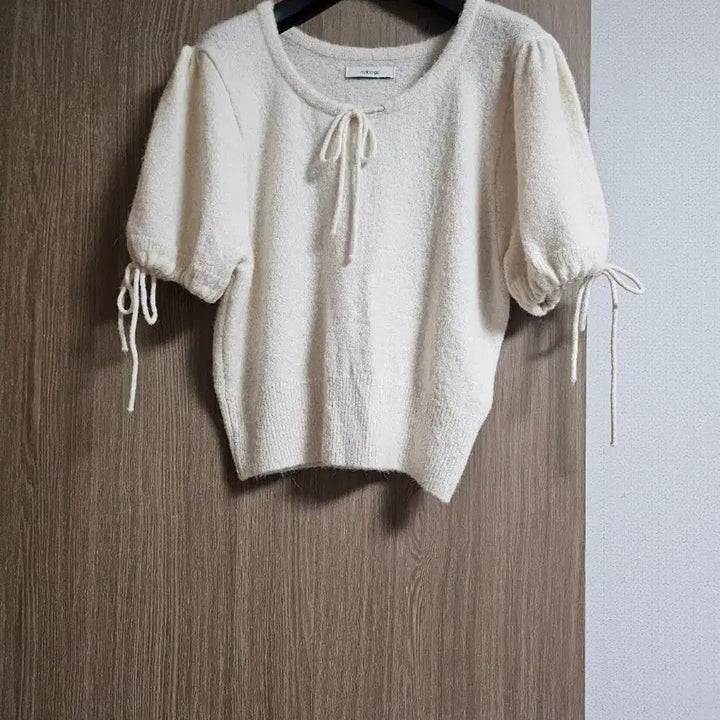 [BUNJANG] Melange Ribbed Short Sleeve Knit Top / ㅣ멜라운지 리본 반팔니트ㅣ