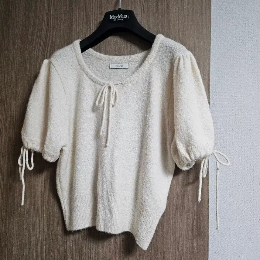 [BUNJANG] Melange Ribbed Short Sleeve Knit Top / ㅣ멜라운지 리본 반팔니트ㅣ