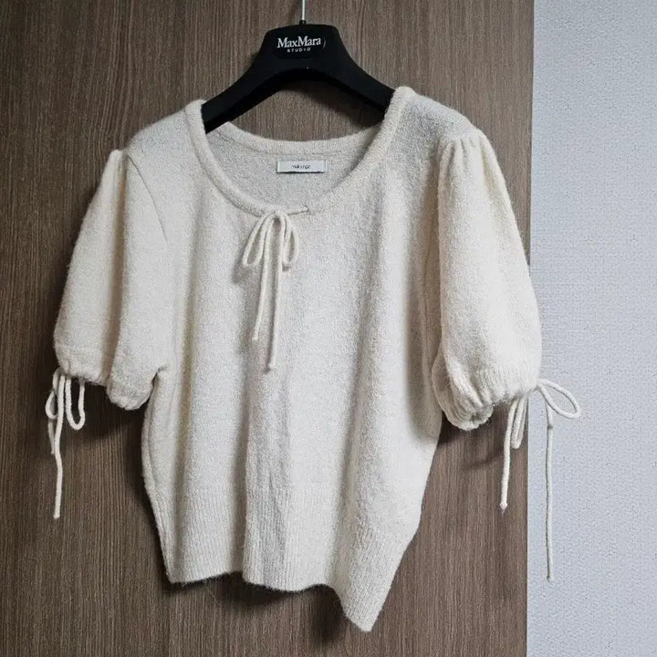 [BUNJANG] Melange Ribbed Short Sleeve Knit Top / ㅣ멜라운지 리본 반팔니트ㅣ