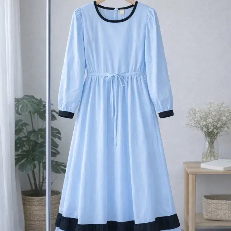 [SOLD OUT] 블루 롱 원피스 블랙 배색 포인트 <새제품>