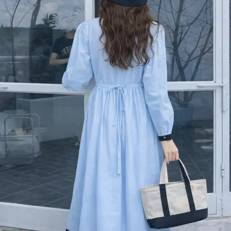 [SOLD OUT] 블루 롱 원피스 블랙 배색 포인트 <새제품>