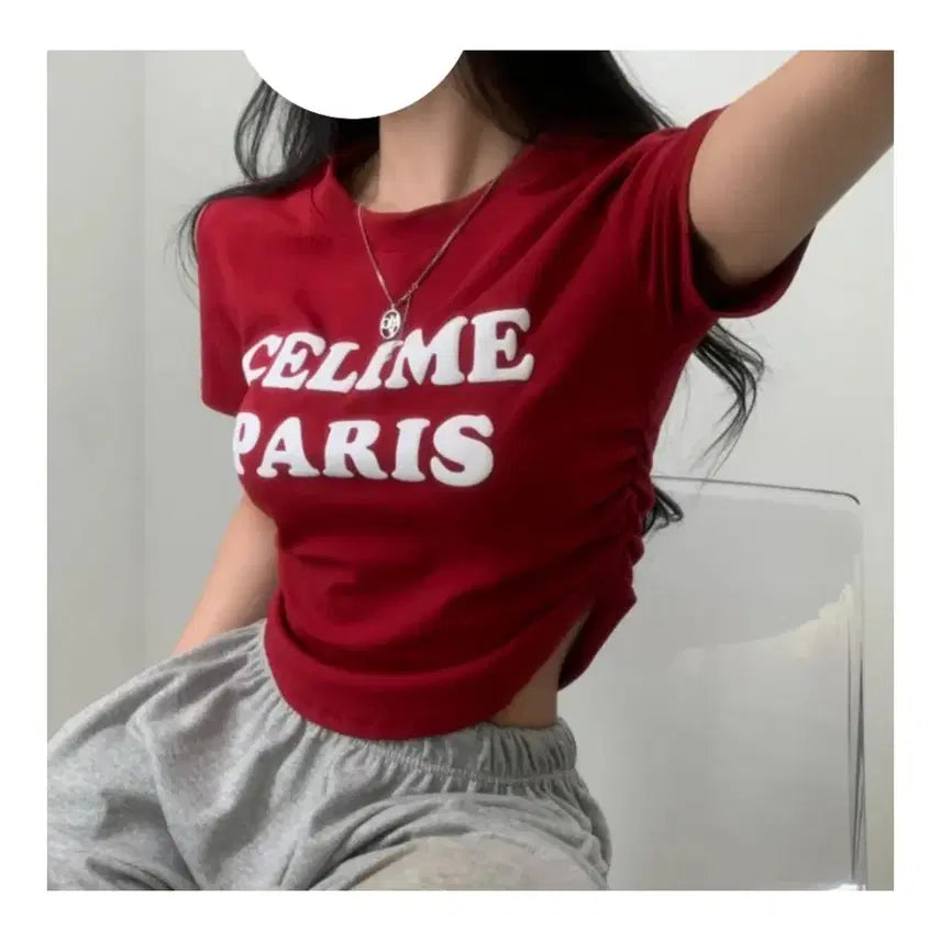 [BUNJANG] Wine Red Shirring Crop Top / 와인색 셔링 크롭티(프리사이즈)