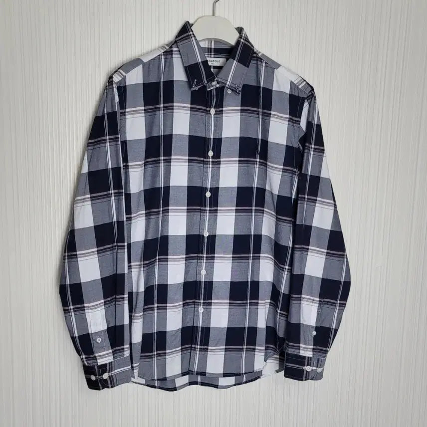 [BUNJANG] Beanpole Check Shirt Navy White / 100_빈폴 체크 셔츠 네이비 화이트