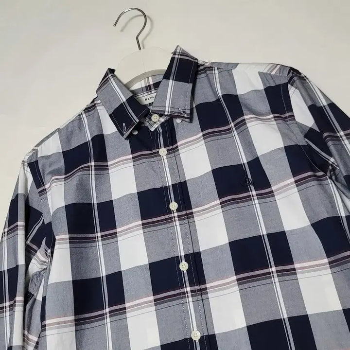 [BUNJANG] Beanpole Check Shirt Navy White / 100_빈폴 체크 셔츠 네이비 화이트