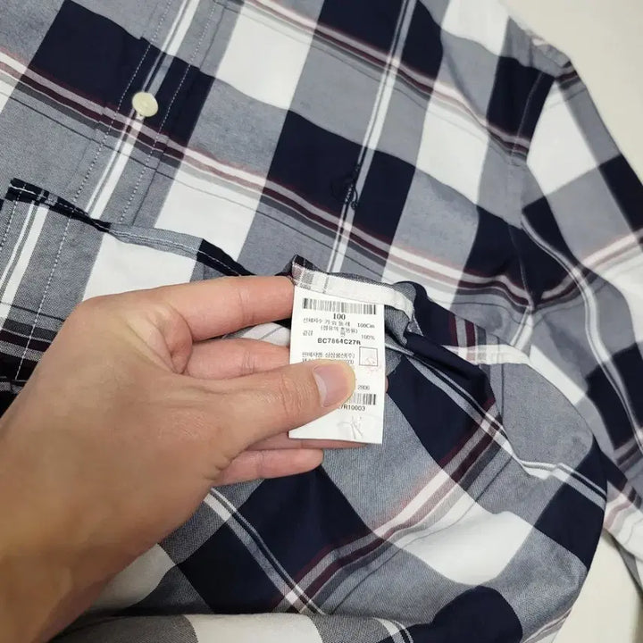 [BUNJANG] Beanpole Check Shirt Navy White / 100_빈폴 체크 셔츠 네이비 화이트