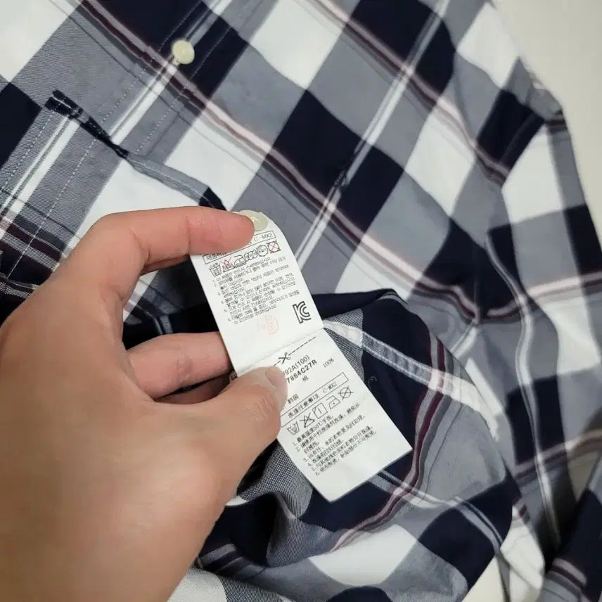 [BUNJANG] Beanpole Check Shirt Navy White / 100_빈폴 체크 셔츠 네이비 화이트