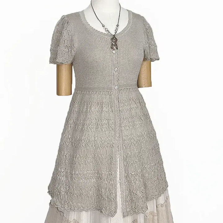 [BUNJANG] Vintage Semi-Open Knit Cardigan Dress Beige / 일본빈티지 반오픈트임 A라인니트가디건원피스베이지모리걸하구미룩갸루y2k히피