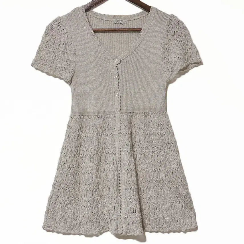 [BUNJANG] Vintage Semi-Open Knit Cardigan Dress Beige / 일본빈티지 반오픈트임 A라인니트가디건원피스베이지모리걸하구미룩갸루y2k히피
