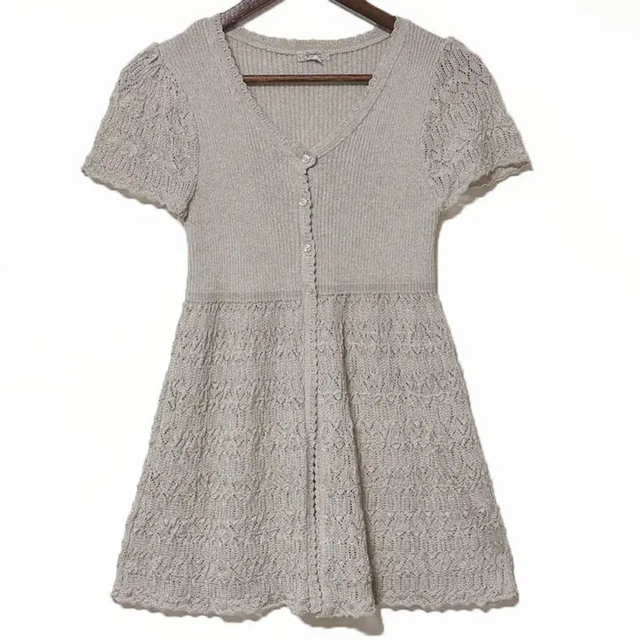 [BUNJANG] Vintage Semi-Open Knit Cardigan Dress Beige / 일본빈티지 반오픈트임 A라인니트가디건원피스베이지모리걸하구미룩갸루y2k히피
