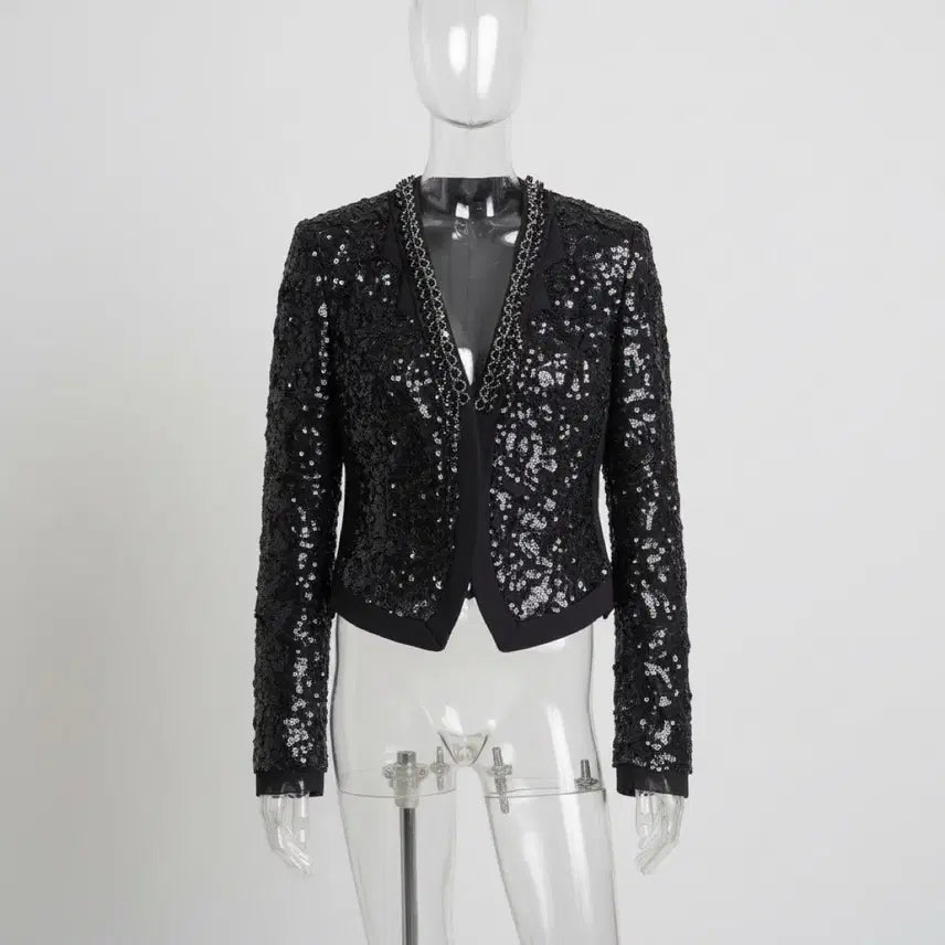 [BUNJANG] Obzée Gang Jin-young Sequin Beaded Silk Jacket / [새상품급] 오브제 강진영 컬렉션 시퀸 비딩 실크 자켓 55