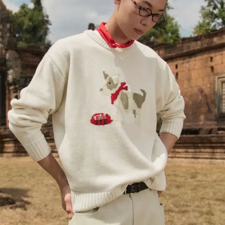 [BUNJANG] STU Fox Terrier Knit Cream / (L) stu 폭스테리어 니트 크림