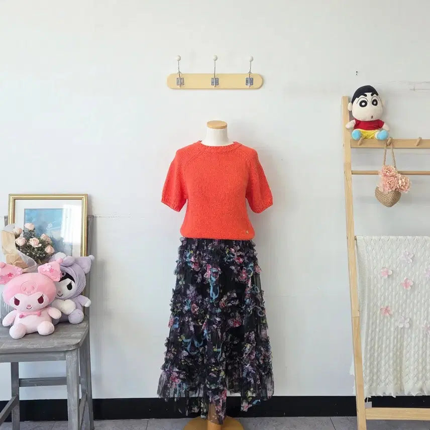 [BUNJANG] RRACE Red Short-Sleeve Knit Vintage Top / 빈티지 만원샵 RRACE 레드 반팔 니트