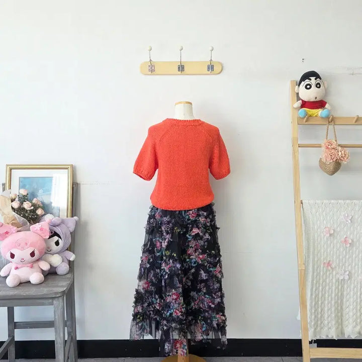 [BUNJANG] RRACE Red Short-Sleeve Knit Vintage Top / 빈티지 만원샵 RRACE 레드 반팔 니트