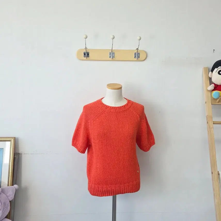 [BUNJANG] RRACE Red Short-Sleeve Knit Vintage Top / 빈티지 만원샵 RRACE 레드 반팔 니트