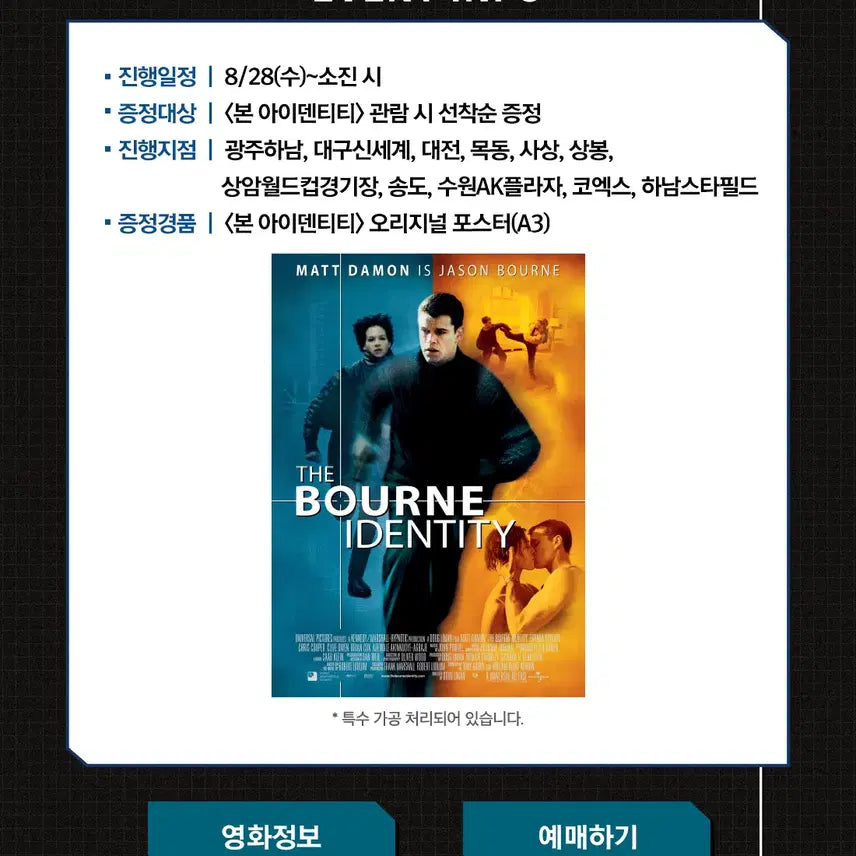 [BUNJANG] The Bourne Identity Movie Poster / 영화 <본 아이덴티티> 포스터