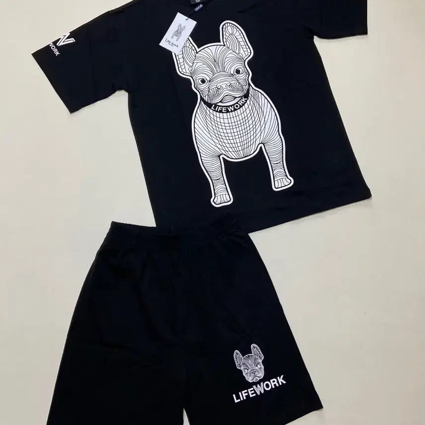 [SOLD OUT] 라이프워크 강아지 반팔 티셔츠 반바지 세트 S(90). M(95)