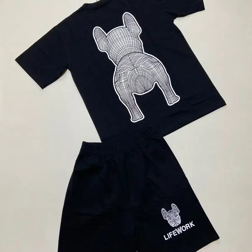 [SOLD OUT] 라이프워크 강아지 반팔 티셔츠 반바지 세트 S(90). M(95)