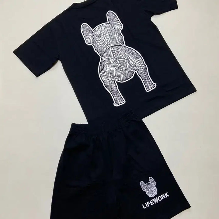[SOLD OUT] 라이프워크 강아지 반팔 티셔츠 반바지 세트 S(90). M(95)