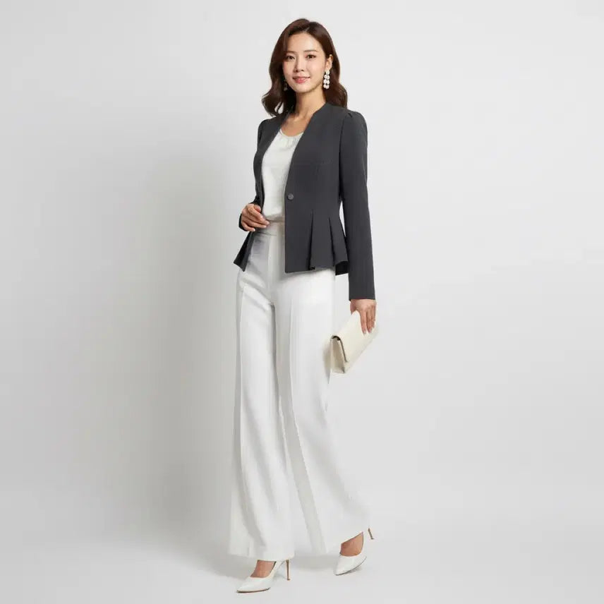 [BUNJANG] MOJO.S.PHINE Genuine Collarless Peplum Jacket (Size 55) / [새상품급] 모조에스핀 정품 노카라 페플럼 자켓 55