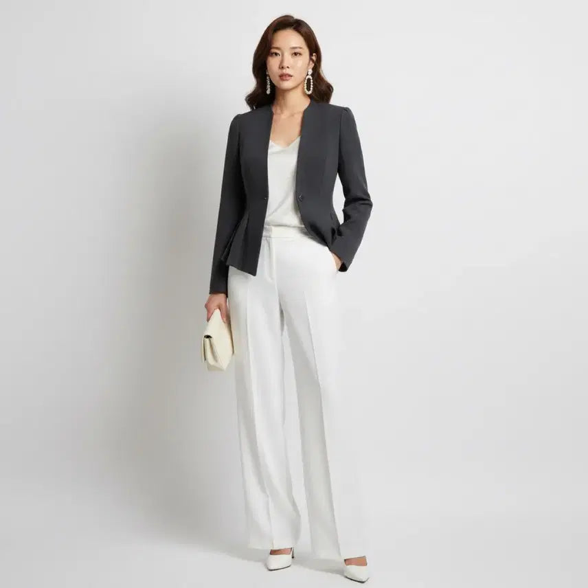 [BUNJANG] MOJO.S.PHINE Genuine Collarless Peplum Jacket (Size 55) / [새상품급] 모조에스핀 정품 노카라 페플럼 자켓 55