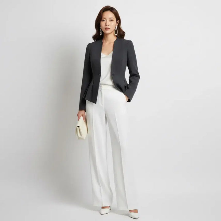 [BUNJANG] MOJO.S.PHINE Genuine Collarless Peplum Jacket (Size 55) / [새상품급] 모조에스핀 정품 노카라 페플럼 자켓 55