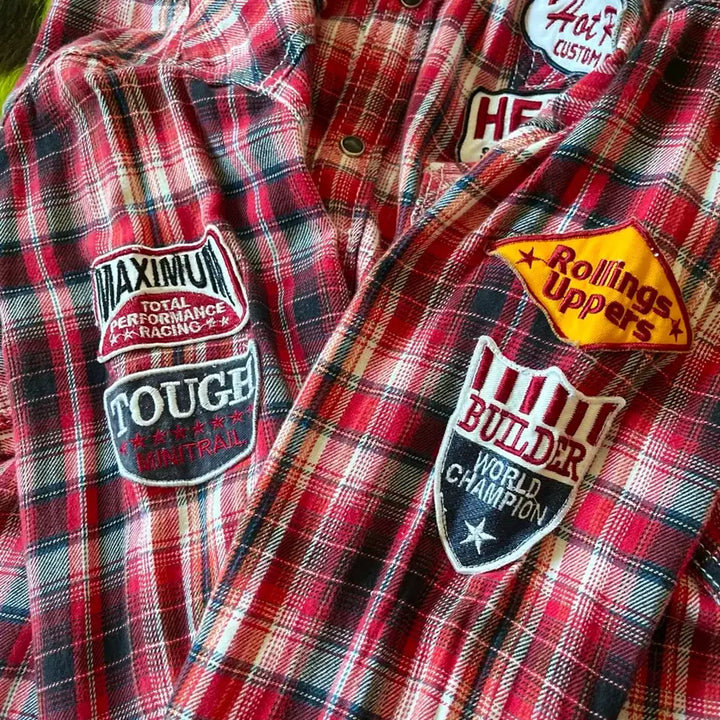 [SOLD OUT] 90s-00s M&amp;S 일본 빈티지 펑크 패치 레드 체크 웨스턴 셔츠 남방
