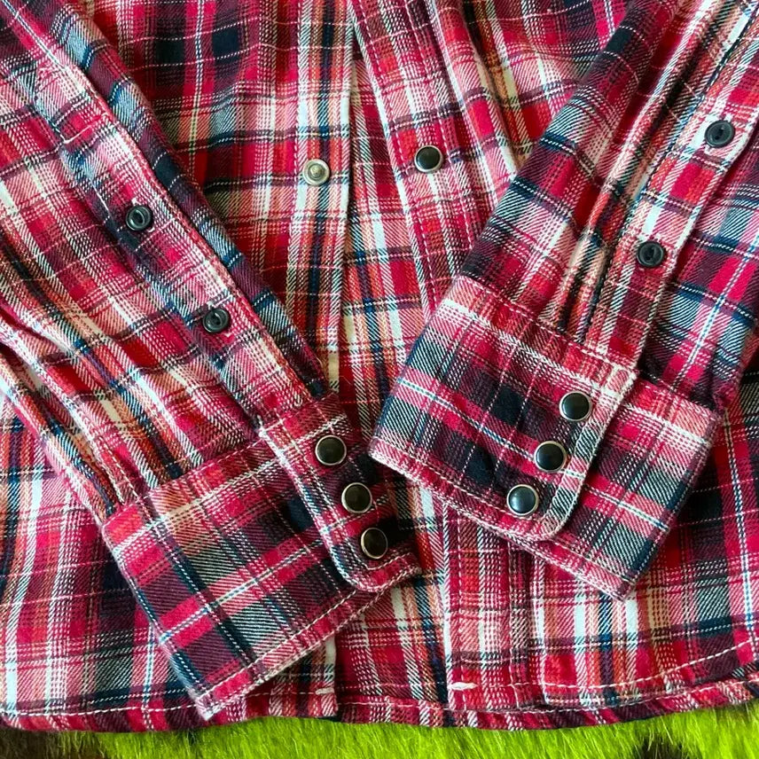 [SOLD OUT] 90s-00s M&amp;S 일본 빈티지 펑크 패치 레드 체크 웨스턴 셔츠 남방