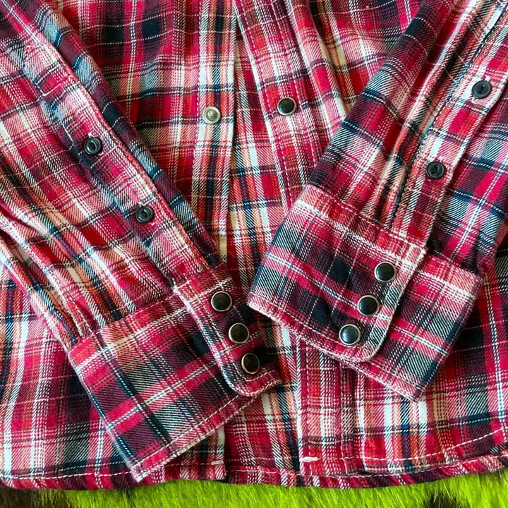 [SOLD OUT] 90s-00s M&amp;S 일본 빈티지 펑크 패치 레드 체크 웨스턴 셔츠 남방