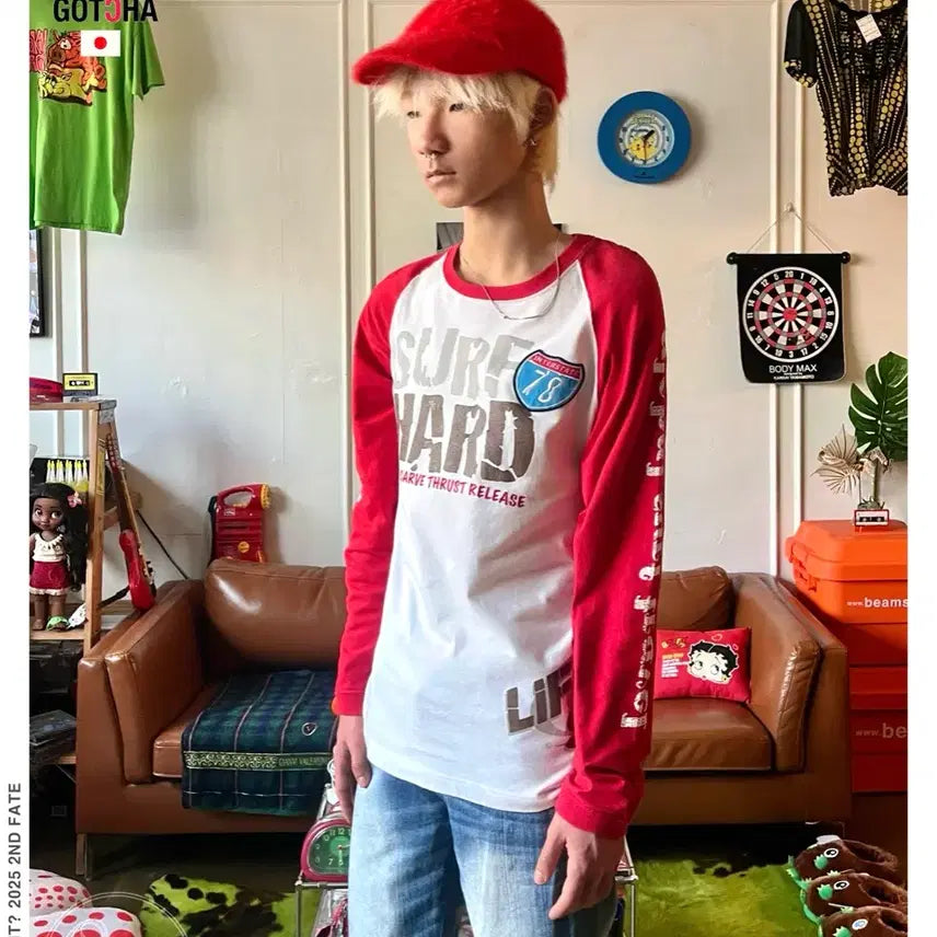 [BUNJANG] GOTCHA Vintage Lettering Raglan Long Sleeve / 90s-00s GOTCHA 일본 빈티지 레터링 프링팅 래글런 롱슬리브