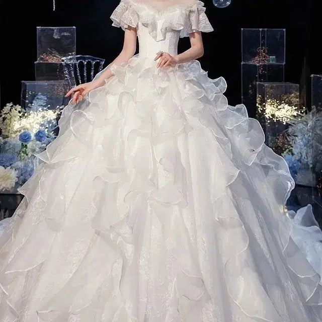[BUNJANG] Wedding Dress Lace Frill Big Size Dress / 풀세트대여)웨딩드레스 졸업사진드레스 77-88빅사이즈