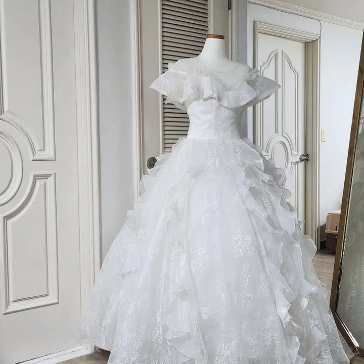 [BUNJANG] Wedding Dress Lace Frill Big Size Dress / 풀세트대여)웨딩드레스 졸업사진드레스 77-88빅사이즈