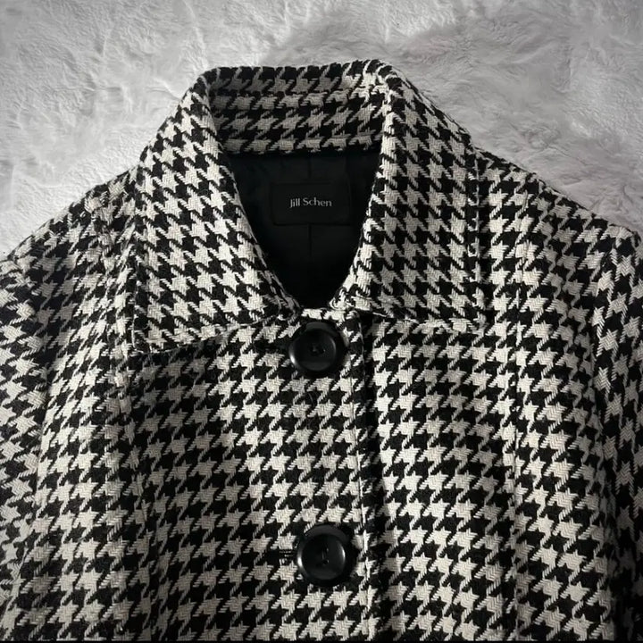 [BUNJANG] Houndstooth Wool Blend A-Line Coat / 오네갸루 하운드체크 코트