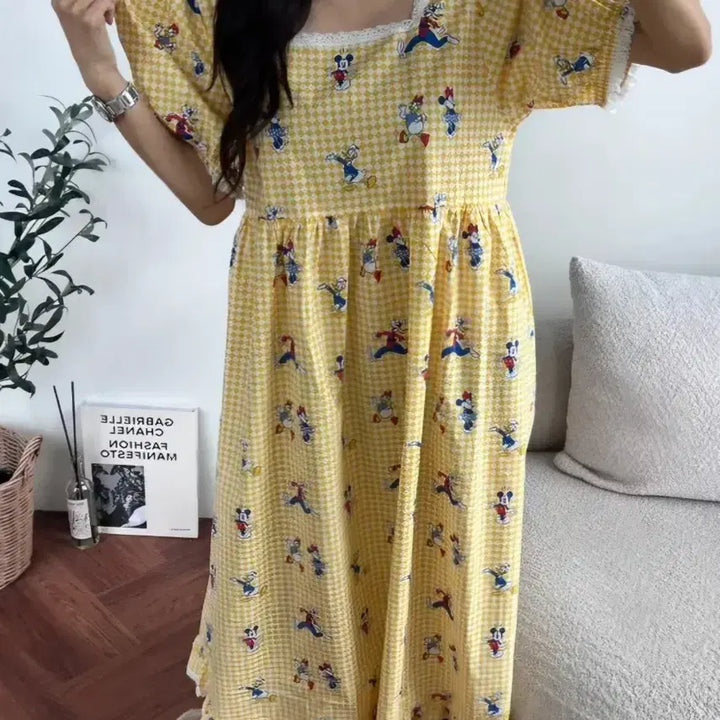 [BUNJANG] Disney Official Yellow Check Pajamas / 디즈니 정품 잠옷