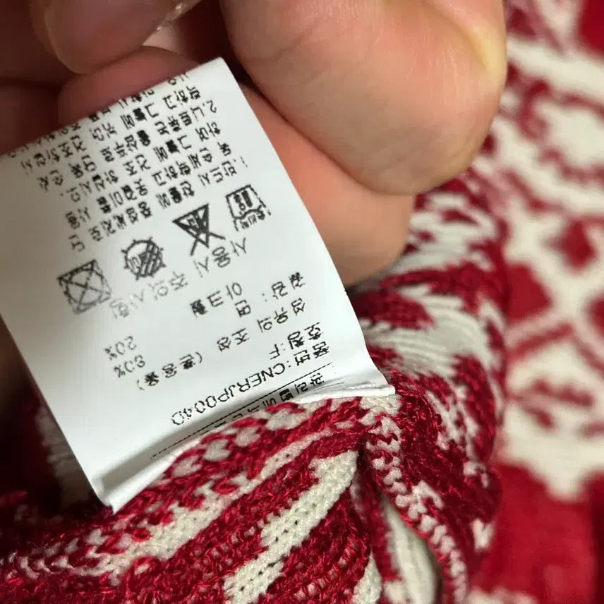 [BUNJANG] Red Flower Pattern Knit Cardigan / 레드 플라워 패턴 니트 가디건