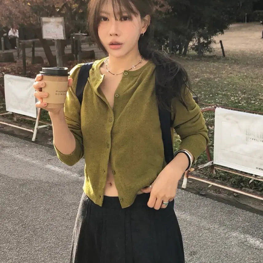 [BUNJANG] Underbee Pops Cardigan Olive / 언더비 팝스 가디건 올리브