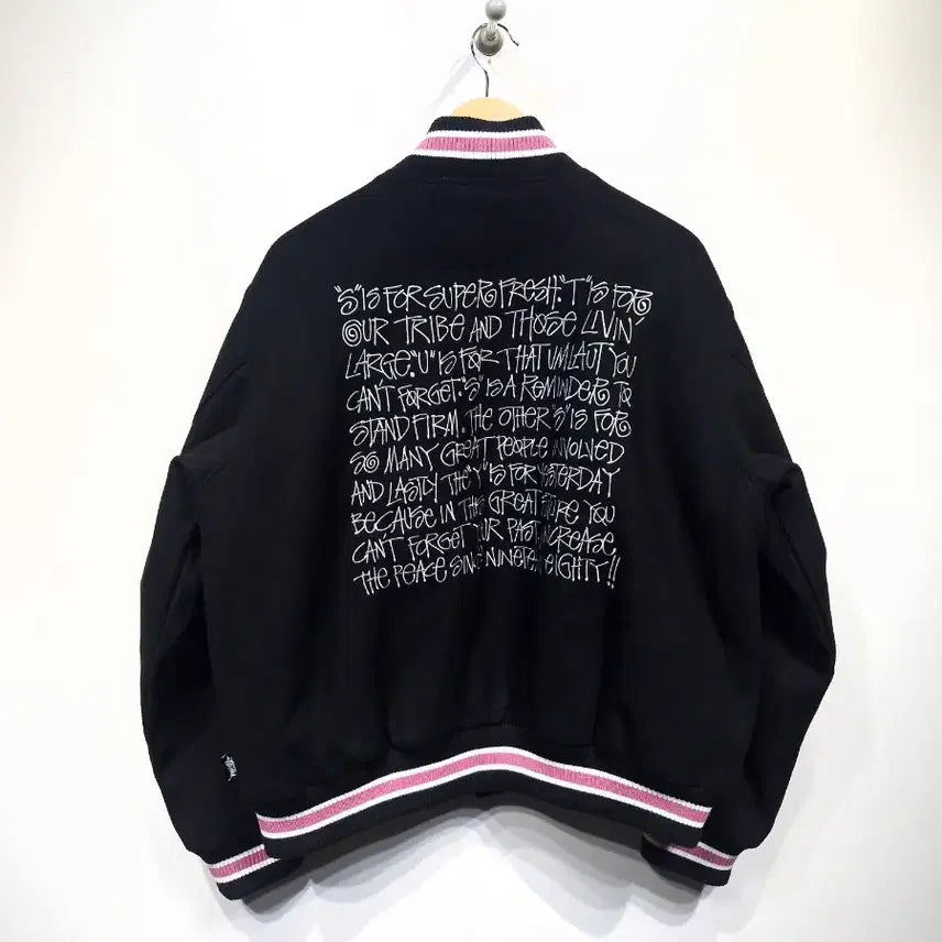 [BUNJANG] Stussy S Melded Varsity Jacket Black / [L]STUSSY 스투시 S 토크 멜튼 바시티 자켓 블랙