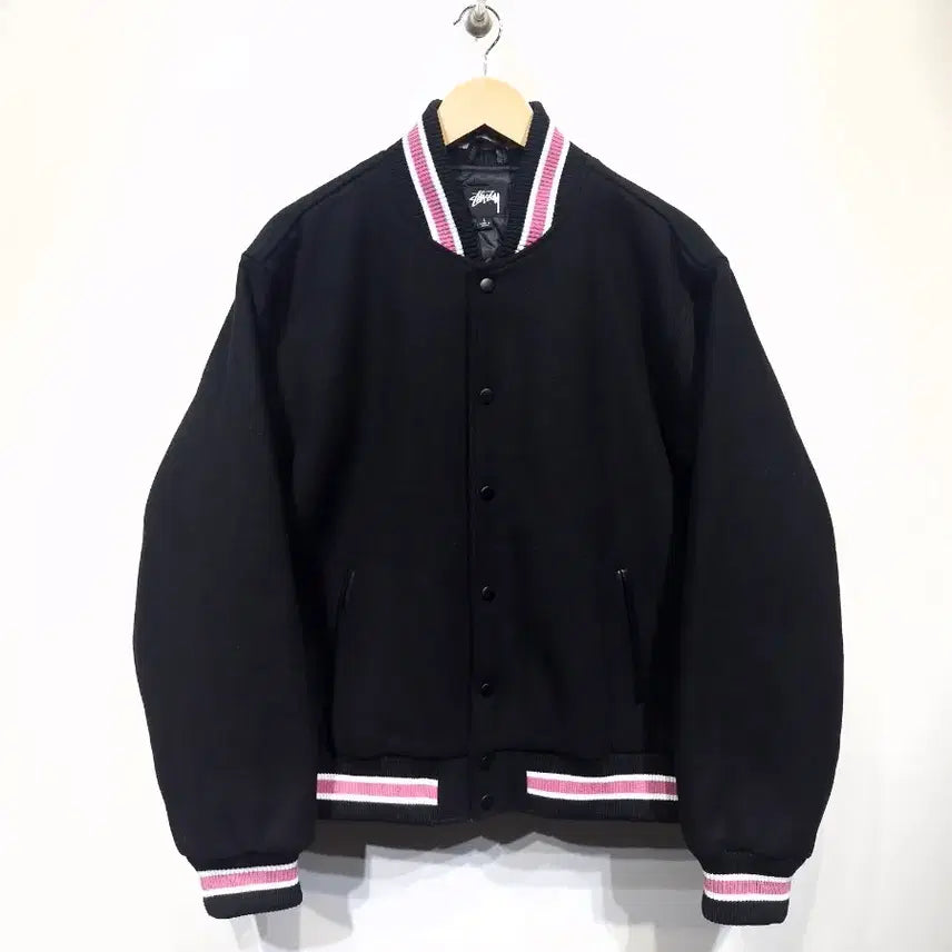 [BUNJANG] Stussy S Melded Varsity Jacket Black / [L]STUSSY 스투시 S 토크 멜튼 바시티 자켓 블랙